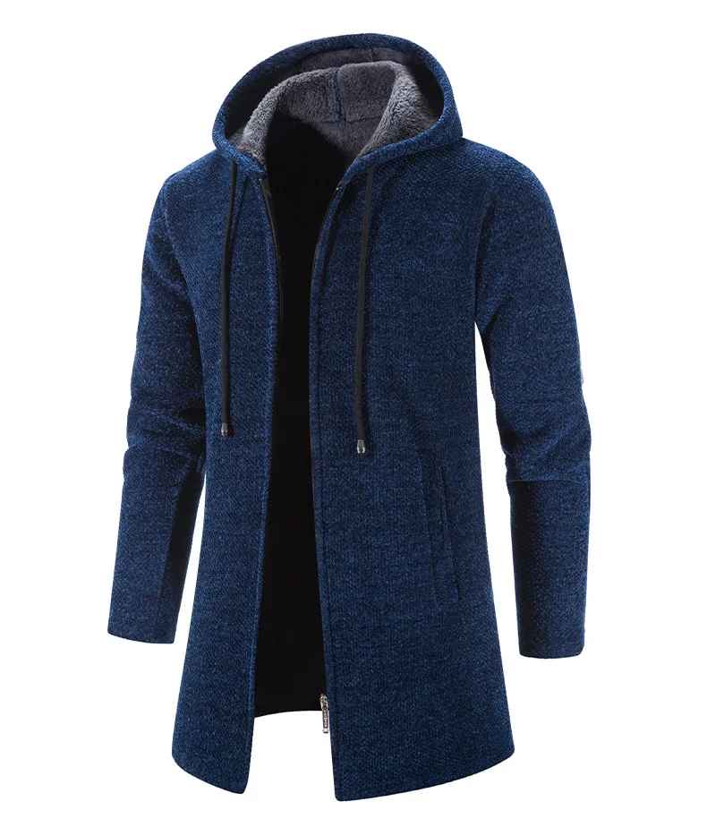 Men’s Mid Length Hooded Fleece Jacket – Padded & Zip Front