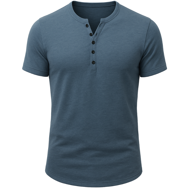 Casual Henley Tee – Solid Colour, Vintage Look