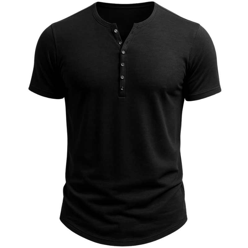 Casual Henley Tee – Solid Colour, Vintage Look