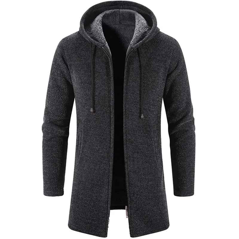 Men’s Mid Length Hooded Fleece Jacket – Padded & Zip Front