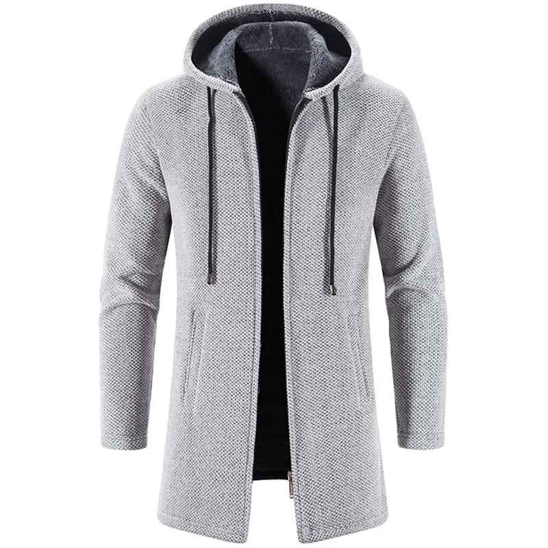 Men’s Mid Length Hooded Fleece Jacket – Padded & Zip Front