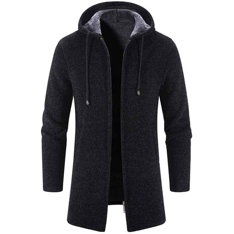 Men’s Mid Length Hooded Fleece Jacket – Padded & Zip Front