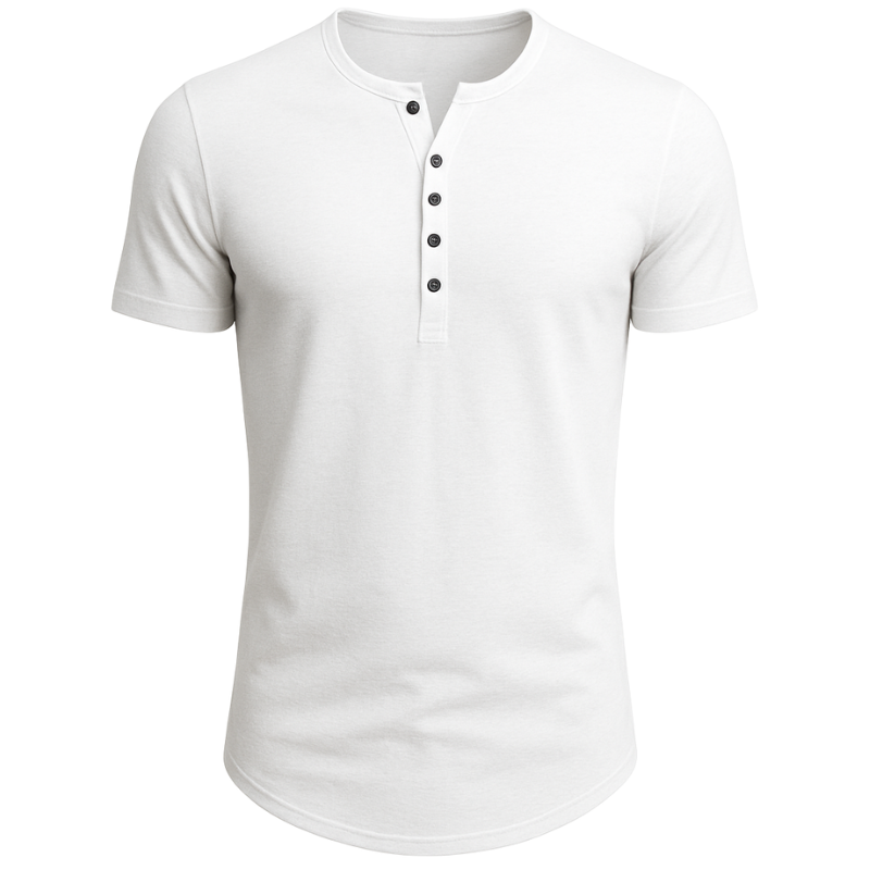 Casual Henley Tee – Solid Colour, Vintage Look