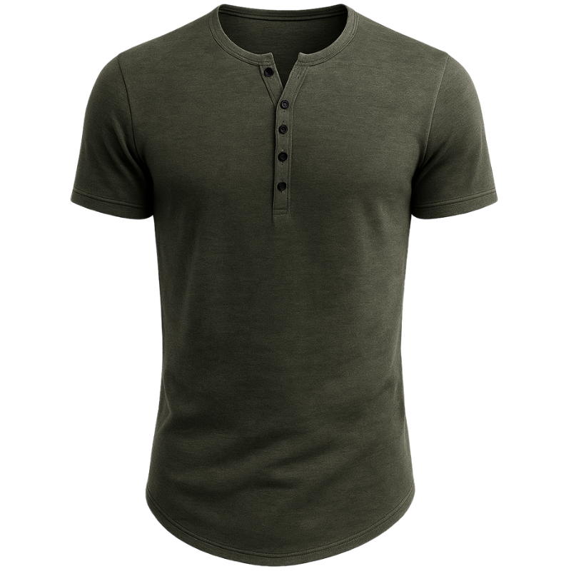 Casual Henley Tee – Solid Colour, Vintage Look