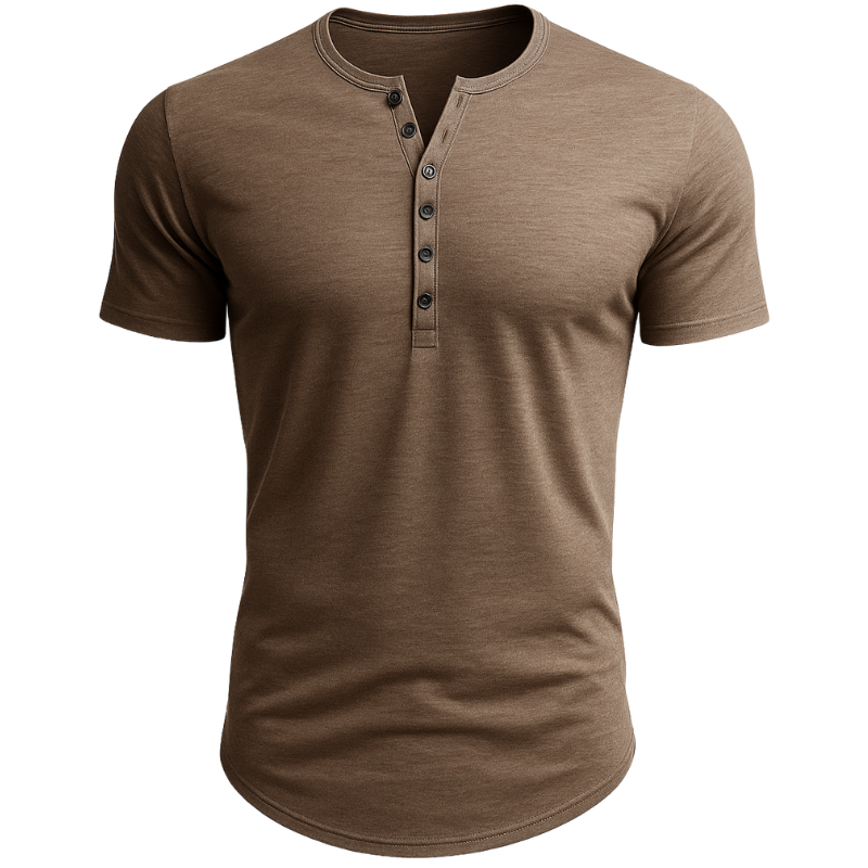 Casual Henley Tee – Solid Colour, Vintage Look