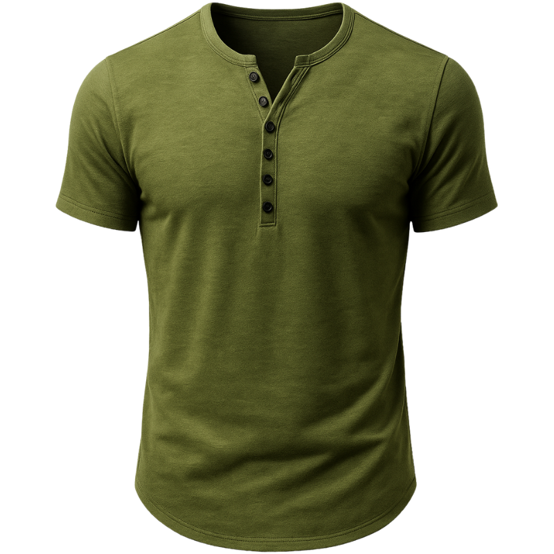 Casual Henley Tee – Solid Colour, Vintage Look